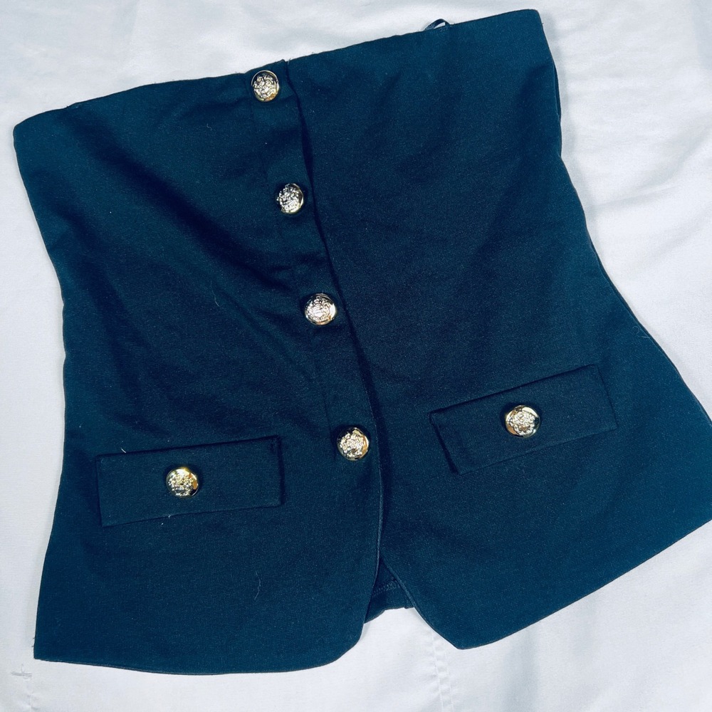 Saints 21 Womens Black Strapless‎ Gold Button Tube Top Bodice Small LT10000